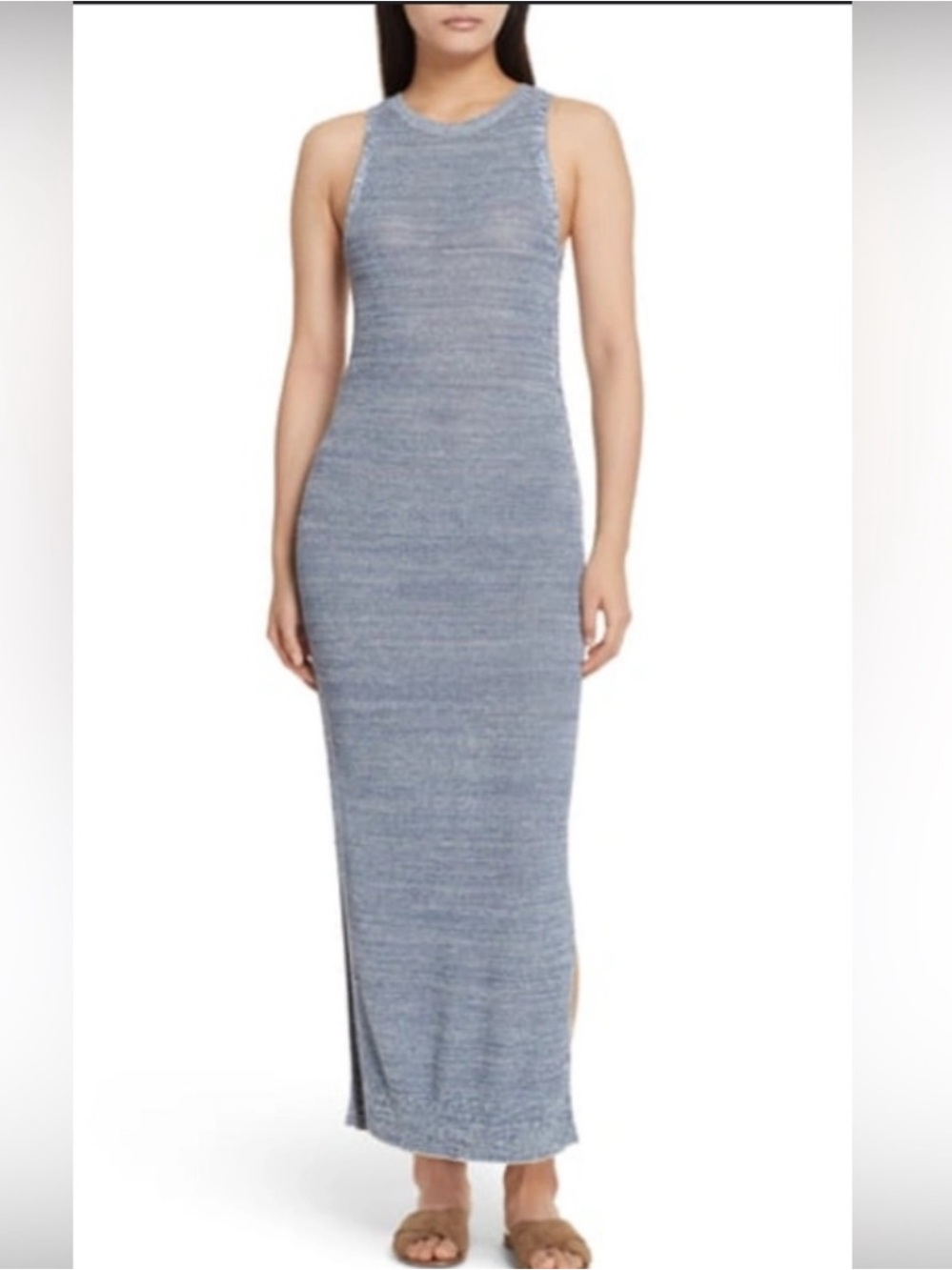 Theory Marl Pointelle Tank Sweater Maxi Dress Blue White Size Medium